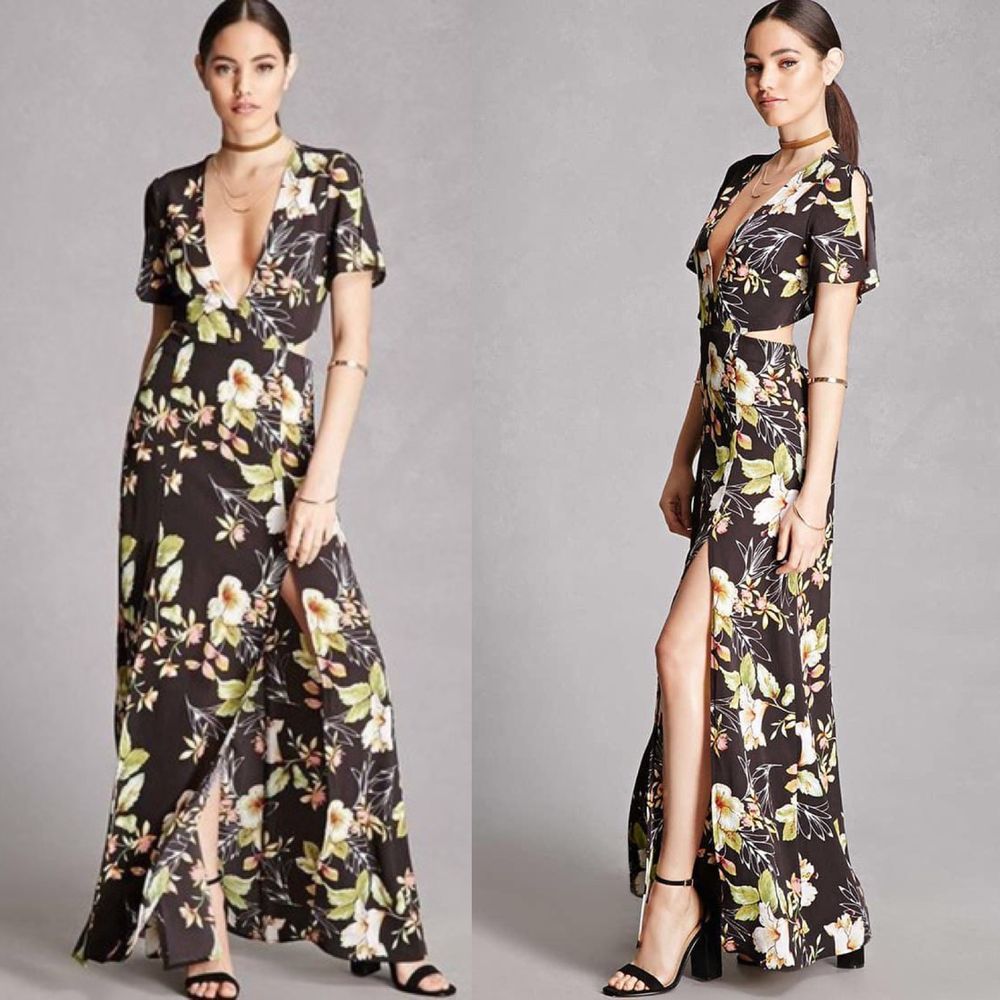 Nightwalker Black Floral Cut out Maxi Dress